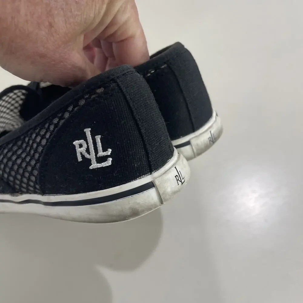 Lauren Ralph Lauren Janis Women Sz 7 Slip on Sneakers Black Mesh Preppy Sailing